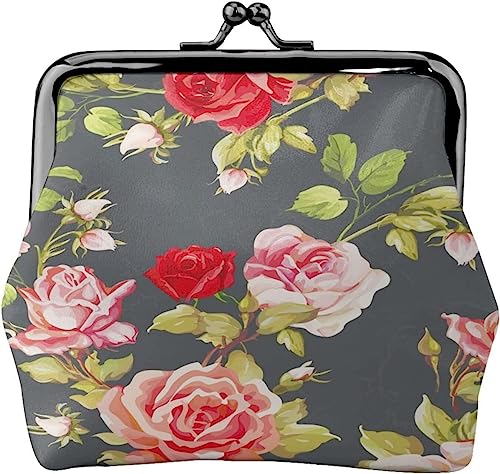 Münzgeldbörse, Retro-Rose-Blumen-Schnalle, Leder-Geldbörsen, Vintage-Beutel, Kiss-Lock-Wechselgeldbörse, Mini-Geldbörsen für Damen und Mädchen von BOHHO