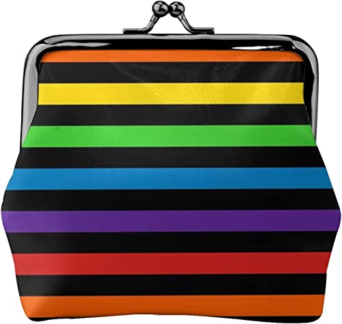 Münzgeldbörse mit Schnalle, gestreift, horizontales Regenbogen-Leder-Geldbörse, Kleingeldtasche mit Kiss-Lock-Verschluss, Schnallen-Geldbörse von BOHHO