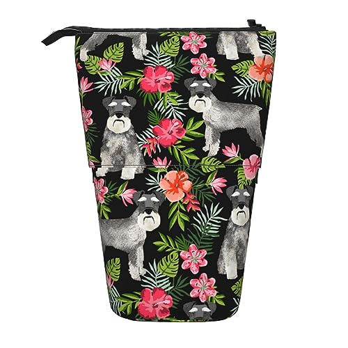 Teleskop-Federmäppchen, Motiv: Hund und Blumen, Federmäppchen, Stifteetui, Make-up-Tasche, Kosmetik-Organizer, Box, Unisex von BOHHO