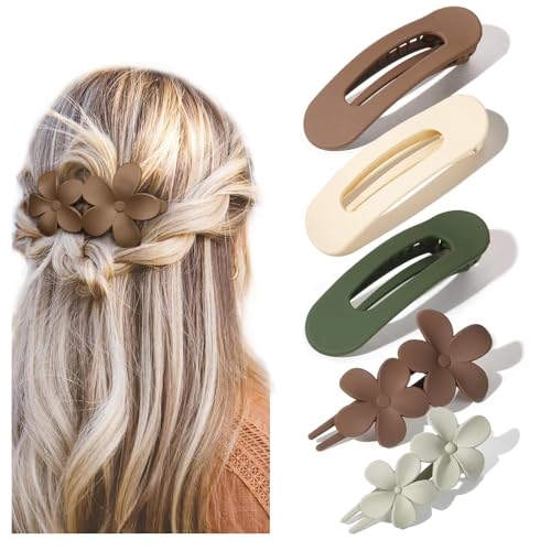 4-Stück Haarklammern, Blumen Haarklammer,Flat Hair Clips starker Halt,Haarspangen für Frauen dick/dünn Haar(Matte Farbe) von BOHJPIS
