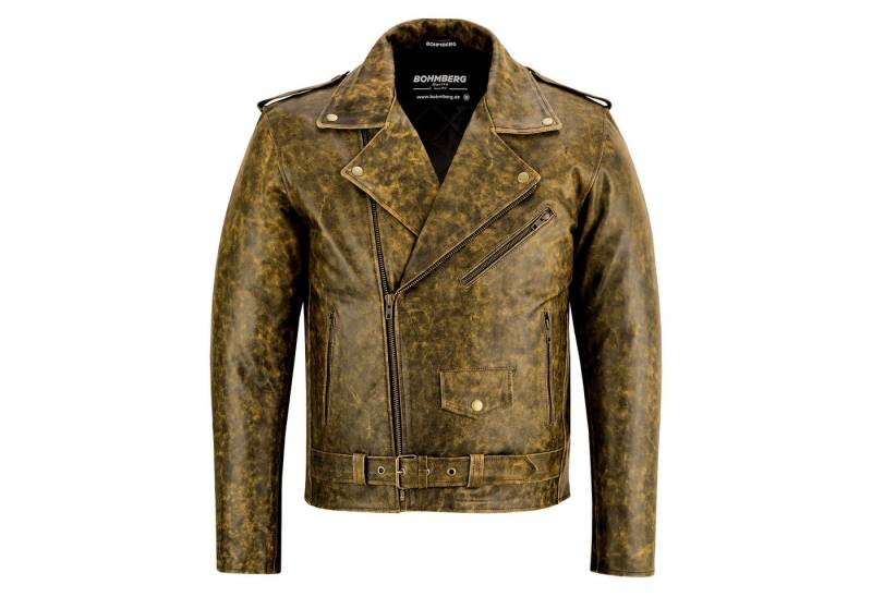 BOHMBERG Lederjacke Herren Retro Biker Highway aus echtem Vollleder Bronze von BOHMBERG