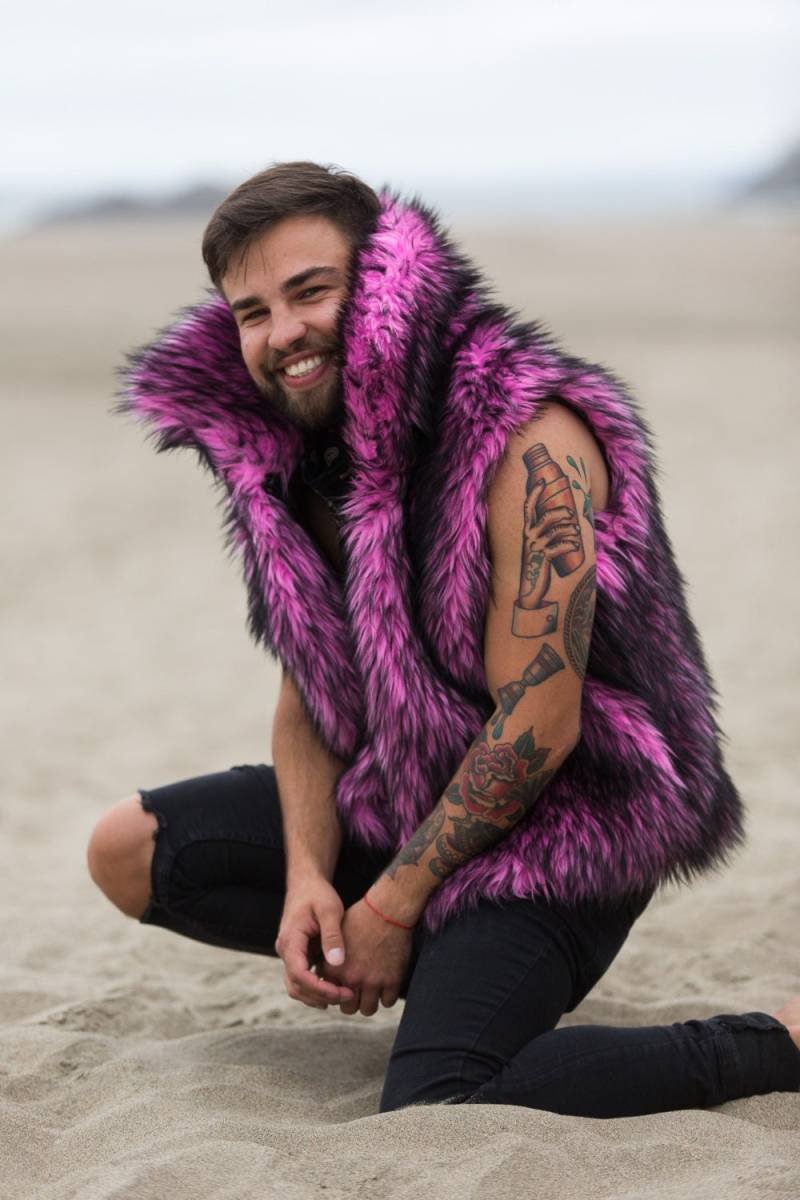 Pink Panther Kunstpelz Weste Burning Man | Strickjacke Herrenkostüm Für Männer Kunstfell Tierversuchsfreie Mode Boho Mäntel von BOHOcoats