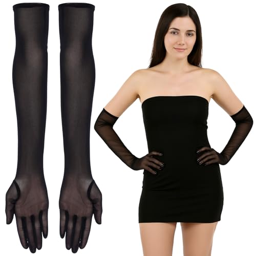 BOHUIZ 1 Paar Damen Lange Tüllhandschuhe, Lange Handschuhe Damen Opera Party Handschuhe für Hochzeit Halloween Maskerade Karneval Thema Party - Schwarz von BOHUIZ