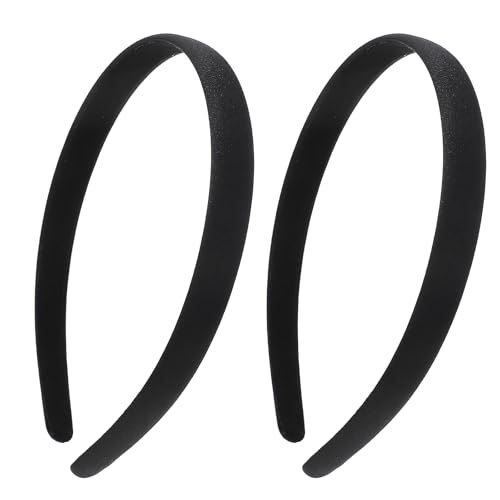 BOHUIZ 2 Stück Satin Haarreifen,1.5cm Haarreifen Damen Schwarz Breit Haarband DIY Einfarbige Haarreif für Mädchen Damen von BOHUIZ