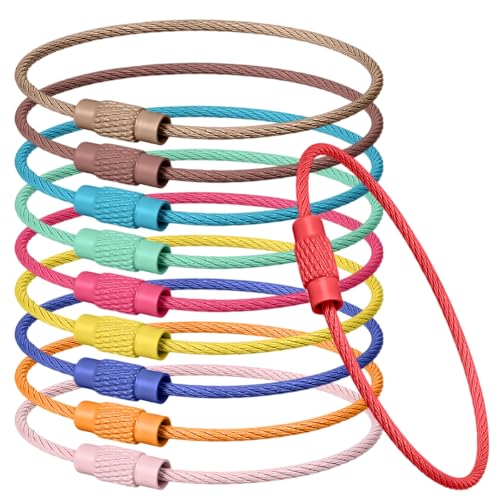 BOHUIZ 20 Stück Schlüsselring Drahtseil, 15 x 1,5 cm Draht Schlüsselanhänger mit Drehverschluss Farbige Stahldraht Keychain für hängende Gepäckanhänger Schlüsselringe ID Tag Wächter von BOHUIZ
