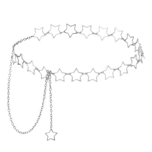 BOHUIZ Damen Stern Gürtel, Verstellbarer Silber Kettengürtel Taillenkette Mode Metall Bauchkette Belly Chain Taille Kette für Kleid Jeans von BOHUIZ