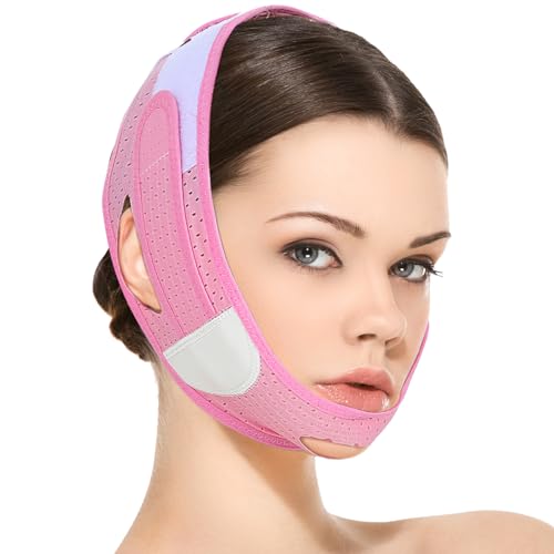 BOHUIZ Doppelkinn-Reduzierer, Kinnmaske V Linie Maske V Linie Lifting Maske Verstellbare und Wiederverwendbare Kinnbandage Face-Lifting Maske für Männer und Frauen Anti-Falten-Gesichtsmaske (Rosa) von BOHUIZ