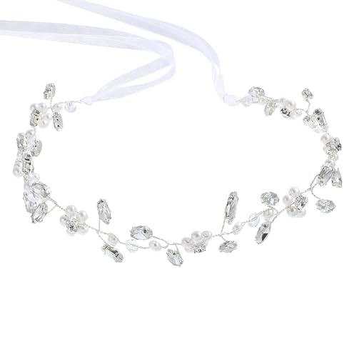 BOHUIZ Haarschmuck Kommunion Mädchen, haarschmuck hochzeit kommunionkerze mädchen Prinzessin Blumenkranz Haare Weiß Perle Haarreifen Kopfbedeckung Blumen Haarkranz mit Band Geeignet für Braut Damen von BOHUIZ