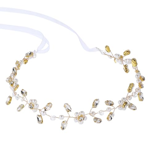 BOHUIZ Haarschmuck Kommunion Mädchen, haarschmuck hochzeit kommunionkerze mädchen Prinzessin Blumenkranz Haare Weiß Perle Haarreifen Kopfbedeckung Blumen Haarkranz mit Band Geeignet für Braut Damen von BOHUIZ