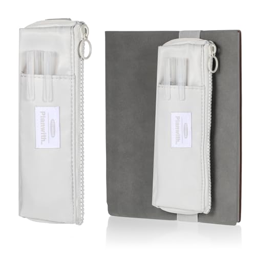 BOHUIZ Stifthalter Notizbuch, Tragbare Stifteetui Verstellbares Elastikband Kleines Federmäppchen Reißverschluss Stifteetui für TagebüCher Schule Zubehör(Grau) von BOHUIZ