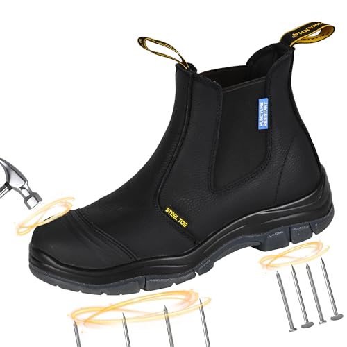 BOIWANMA Arbeitsstiefel für Herren, Stahlkappe, durchtrittsicher, Chelsea-Leder-Sicherheitsstiefel, Größe 42 von BOIWANMA