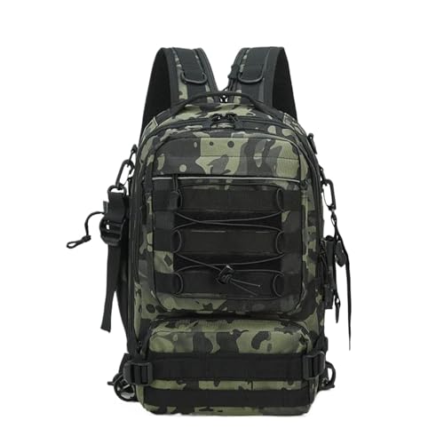 BOJHGO Angelrucksack Angeln Tasche Camping Klettern Rucksack Outdoor Schulter Sport for Männer Frauen Reisen Brust Angeln Box Locken Wandern Taschen(Black Green) von BOJHGO
