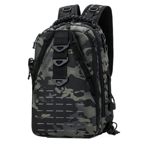BOJHGO Angelrucksack Große Kapazität Angeln Tasche Männer Reisen Camping Rucksack Angeln Locken Stange Outdoor Wandern Schulter Brust Taschen(Plus Black Green) von BOJHGO