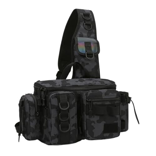BOJHGO Angeltasche Angelgerät Rucksack Locken Box Getriebe Lagerung Tasche Fanny Pack for Männer Fliegen Angeln Rucksack Mit Rute Halter Sling Schulter Tasche(Black A) von BOJHGO