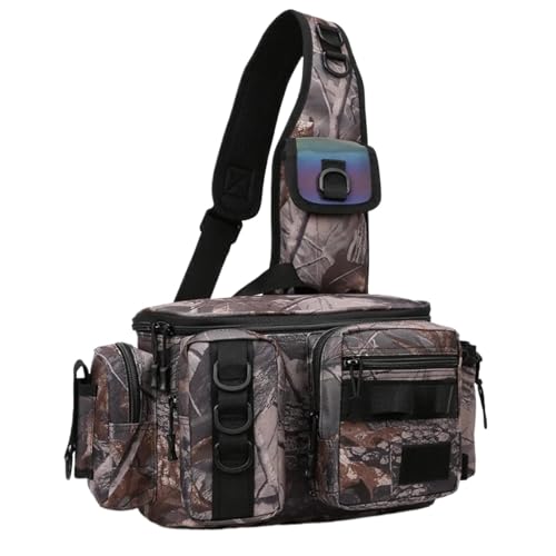 BOJHGO Angeltasche Angelgerät Rucksack Locken Box Getriebe Lagerung Tasche Fanny Pack for Männer Fliegen Angeln Rucksack Mit Rute Halter Sling Schulter Tasche(Black B) von BOJHGO