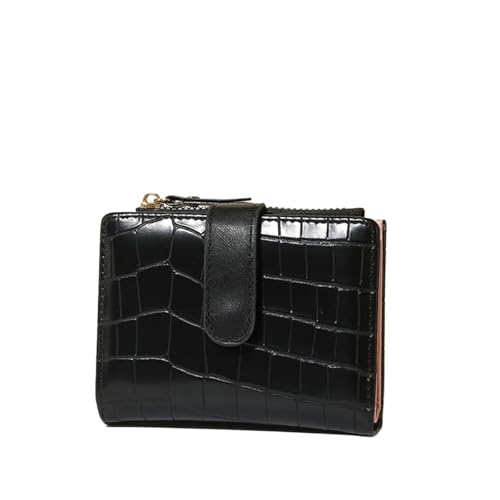 BOJHGO Damen-Geldbörse, kleine Geldbörsen, Leder-Geldbörse, beliebte Damen-Kartenhalter-Geldbörsen for Damen Brieftasche Damen(Black) von BOJHGO