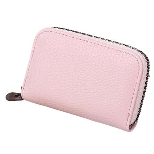 BOJHGO Damen-Kartenhalter aus echtem Leder, kleines Reißverschluss-Geldbörsen-Design, Business-Kreditkartentaschen Brieftasche Damen(Pink) von BOJHGO