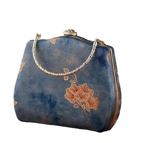 BOJHGO Damentasche Blumenstickerei Messenger Bag Elegant Edle Dinnertasche Muscheltasche(Blue) von BOJHGO