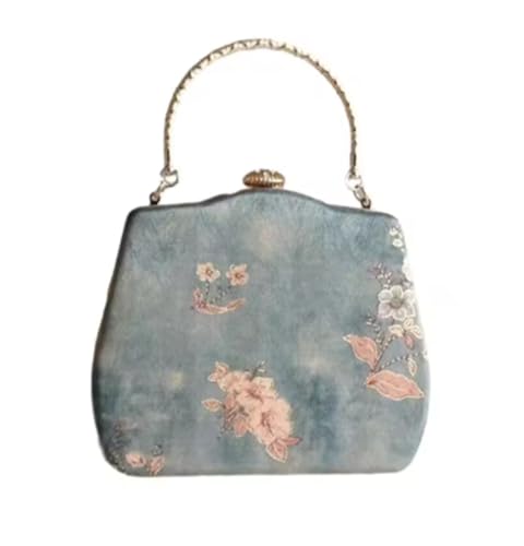 BOJHGO Damentasche Blumenstickerei Messenger Bag Elegant Edle Dinnertasche Muscheltasche(Green) von BOJHGO
