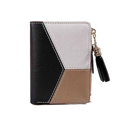 BOJHGO Einfache Kurze Brieftaschen Quaste Leder Geldbörse Kartenhalter kleine Clutch Frauen Mädchen Handtasche Brieftasche Damen(Black) von BOJHGO