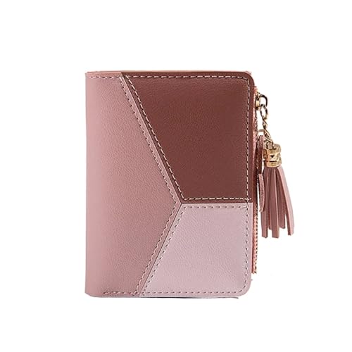 BOJHGO Einfache Kurze Brieftaschen Quaste Leder Geldbörse Kartenhalter kleine Clutch Frauen Mädchen Handtasche Brieftasche Damen(Pink) von BOJHGO