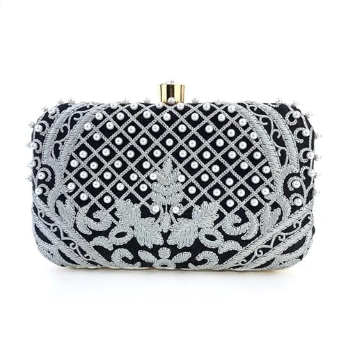 BOJHGO Exquisite Stickerei Abendtasche Luxuriöse Handtasche Kleine quadratische Partytasche Bankett Hochzeitstasche Clutch Geldbörsen for Frauen(Black and silver) von BOJHGO