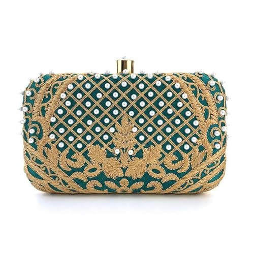 BOJHGO Exquisite Stickerei Abendtasche Luxuriöse Handtasche Kleine quadratische Partytasche Bankett Hochzeitstasche Clutch Geldbörsen for Frauen(Green and gold) von BOJHGO