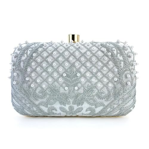 BOJHGO Exquisite Stickerei Abendtasche Luxuriöse Handtasche Kleine quadratische Partytasche Bankett Hochzeitstasche Clutch Geldbörsen for Frauen(Silver) von BOJHGO