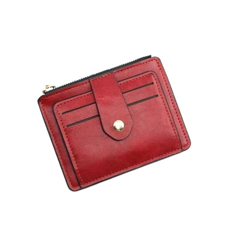 BOJHGO Frauen Dünne Karte Halter Brieftasche Zipper Karte Geld Halter Vintage Kurze Brieftasche Weibliche Dünne Kleine Geldbörse Brieftasche Damen(Red) von BOJHGO