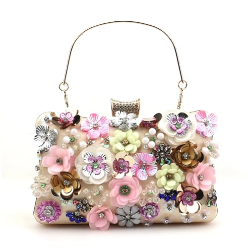 BOJHGO Frauen Taschen Blume Diamanten Stickerei Kleine Kupplung Dame Handtaschen Abend Ankunft Kette Schulter Geldbörse(Pink2) von BOJHGO