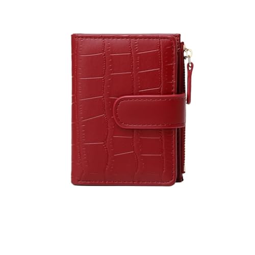 BOJHGO Geldbörse Damen Geldbörse Leder Kurz Münzgeldbörse Doppelt gefaltet Damen Zero Wallet Holder Brieftasche Damen(Wine red) von BOJHGO