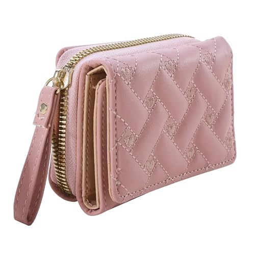 BOJHGO Geldbörsen for Damen, Leder, dreifach faltbar, kleine Geldbörse, niedlicher Kartenhalter, Münzgeldbörsen mit Mehreren Kartenfächern Brieftasche Damen(Pink) von BOJHGO