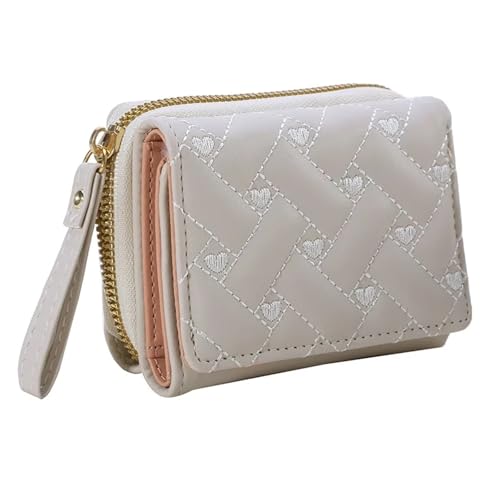 BOJHGO Geldbörsen for Damen, Leder, dreifach faltbar, kleine Geldbörse, niedlicher Kartenhalter, Münzgeldbörsen mit Mehreren Kartenfächern Brieftasche Damen(White) von BOJHGO