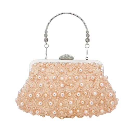 BOJHGO Helle Seide Abendtasche Mode kreisförmige Strass dekorative Kette Bankett Clutch Umhängetaschen Hochzeit Party(Beige) von BOJHGO