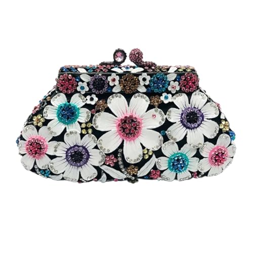 BOJHGO Kristall Clutch Geldbörse Blume Pailletten Metallkette Messenger Bag Strass Abendessen Abendtaschen(Black) von BOJHGO