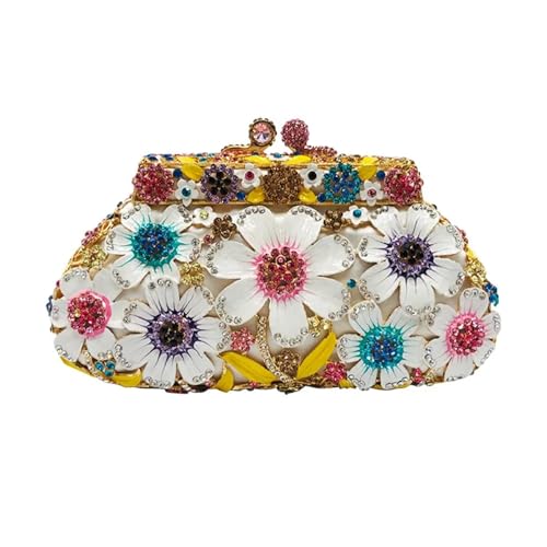 BOJHGO Kristall Clutch Geldbörse Blume Pailletten Metallkette Messenger Bag Strass Abendessen Abendtaschen(Gold) von BOJHGO