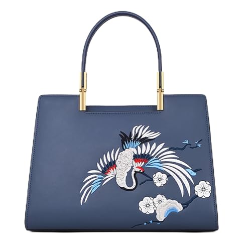 BOJHGO Leder-Damentasche, Stickerei, leichte Mutter mittleren Alters, Messenger-Umhängetasche, Handtasche, Damentasche(Blue) von BOJHGO
