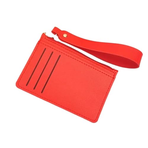 BOJHGO Mit Lanyard-Leder-Geldbörse, Kartenetui mit Mehreren Positionen, Kreditkartenetui, einfache Kurze Leder-Geldbörsen Brieftasche Damen(Red) von BOJHGO
