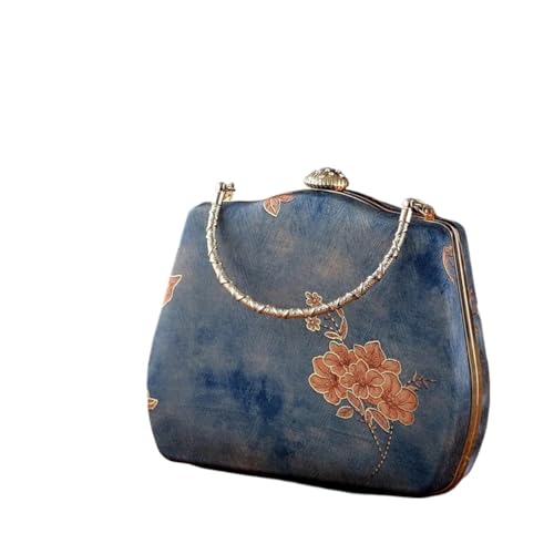 BOJHGO Mode Kette Shell Lock Frauen Schulter Umhängetasche Vintage Handgemachte frauen Handtaschen Retro Geldbörsen Stickerei Abend Taschen(Blue) von BOJHGO