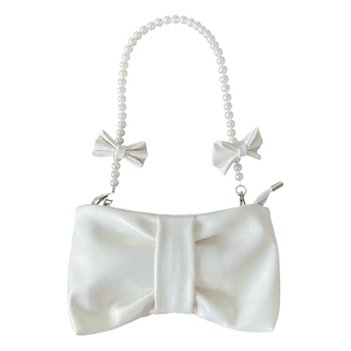 BOJHGO Perlentasche Perlenschleife Handtaschen Tasche Elegante Perlentasche for Damen Sommer Kleine Perlenkette Abendtasche(White) von BOJHGO