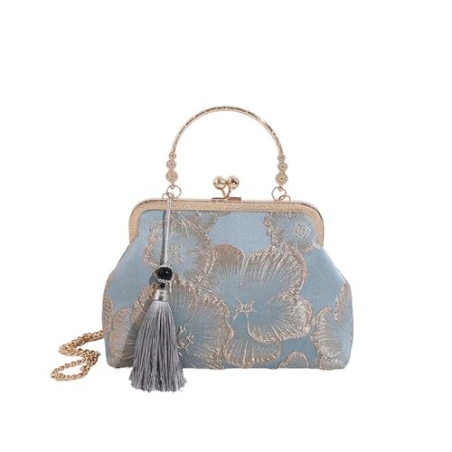 BOJHGO Retro-Handtasche gepaart mit Qipao Hanfu-Tasche, elegantem Temperament, Kettentasche, diagonaler Cross-Tasche, Clip-on-Tasche(Blue) von BOJHGO