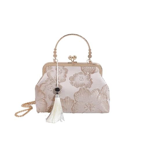 BOJHGO Retro-Handtasche gepaart mit Qipao Hanfu-Tasche, elegantem Temperament, Kettentasche, diagonaler Cross-Tasche, Clip-on-Tasche(Khaki) von BOJHGO