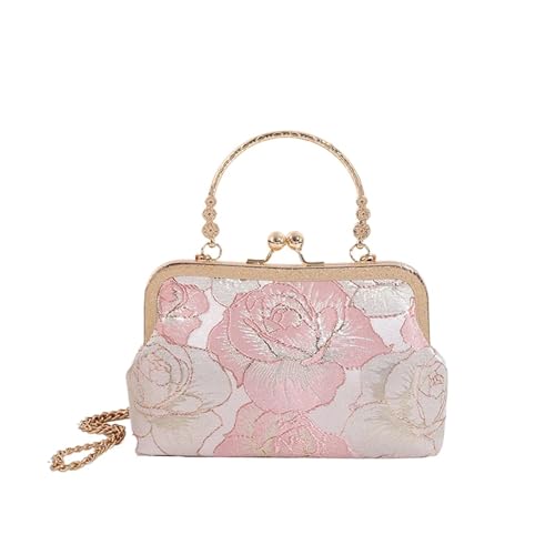 BOJHGO Retro-Handtasche gepaart mit Qipao Hanfu-Tasche, elegantem Temperament, Kettentasche, diagonaler Cross-Tasche, Clip-on-Tasche(Pink) von BOJHGO