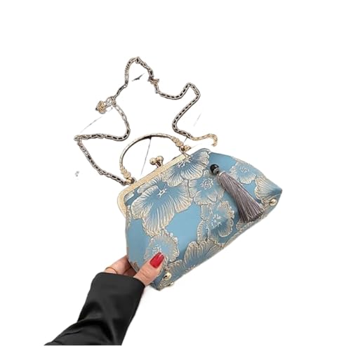 BOJHGO Stickerei-Abendtasche, bestickte Umhängetasche, elegante Handtasche, Retro-kleine quadratische Tasche(Blue) von BOJHGO