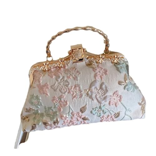BOJHGO Stickerei Abendtasche Blumenstickerei Braut Vintage Abendessen Handtasche und Geldbörse Prom Cocktail Party Metall Handheld von BOJHGO