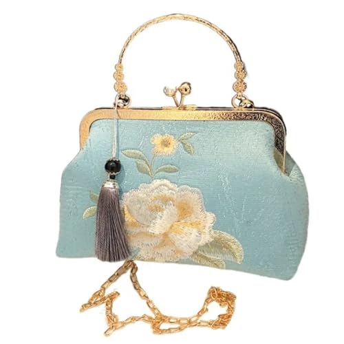 BOJHGO Stickerei Abendtasche Handtasche Mode elegante weiße Quaste Umhängetasche Damentasche(Blue) von BOJHGO