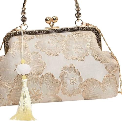 BOJHGO Stickerei Abendtasche Schloss Umhängetasche Tote Top Griff Handtasche Frauen Retro-Stil Handtaschen von BOJHGO