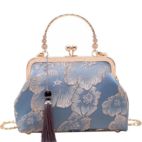 BOJHGO Stickerei Abendtasche Vintage Lady Handtasche Crossbody Schulter Cheongsam Tasche(Blue) von BOJHGO