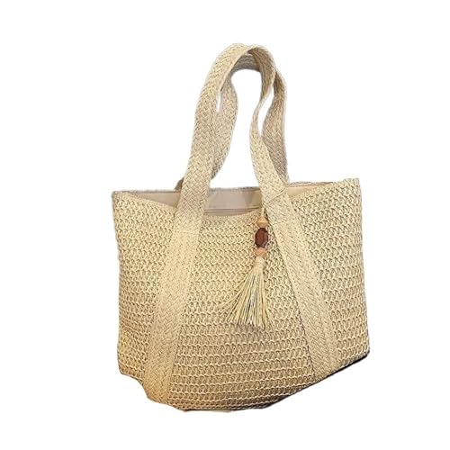 BOJHGO Strohtasche Große Kapazität Stroh Taschen for Frauen Casual Stroh Handtasche Urlaub Retro Schulter Taschen for Strand(Beige) von BOJHGO