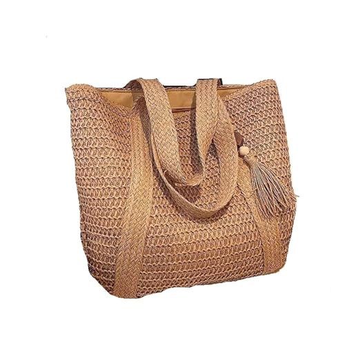 BOJHGO Strohtasche Große Kapazität Stroh Taschen for Frauen Casual Stroh Handtasche Urlaub Retro Schulter Taschen for Strand(Brown) von BOJHGO